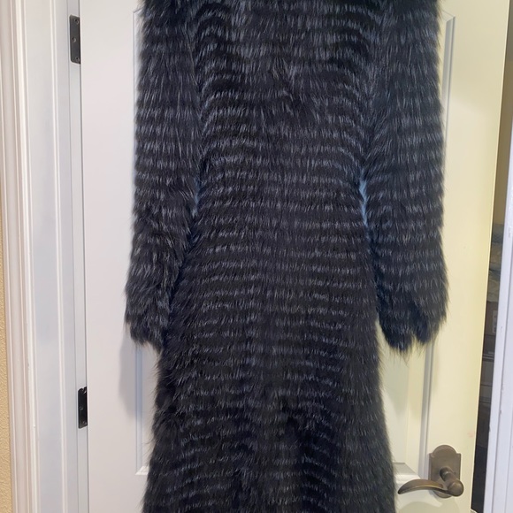 Sonia Rykiel belted blue and grey Fox fur coat size 44 Us 10 - Picture 11 of 12